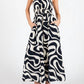 Calista - Navy Print Smocked Waist Halter Neck Back Tie Maxi Dress