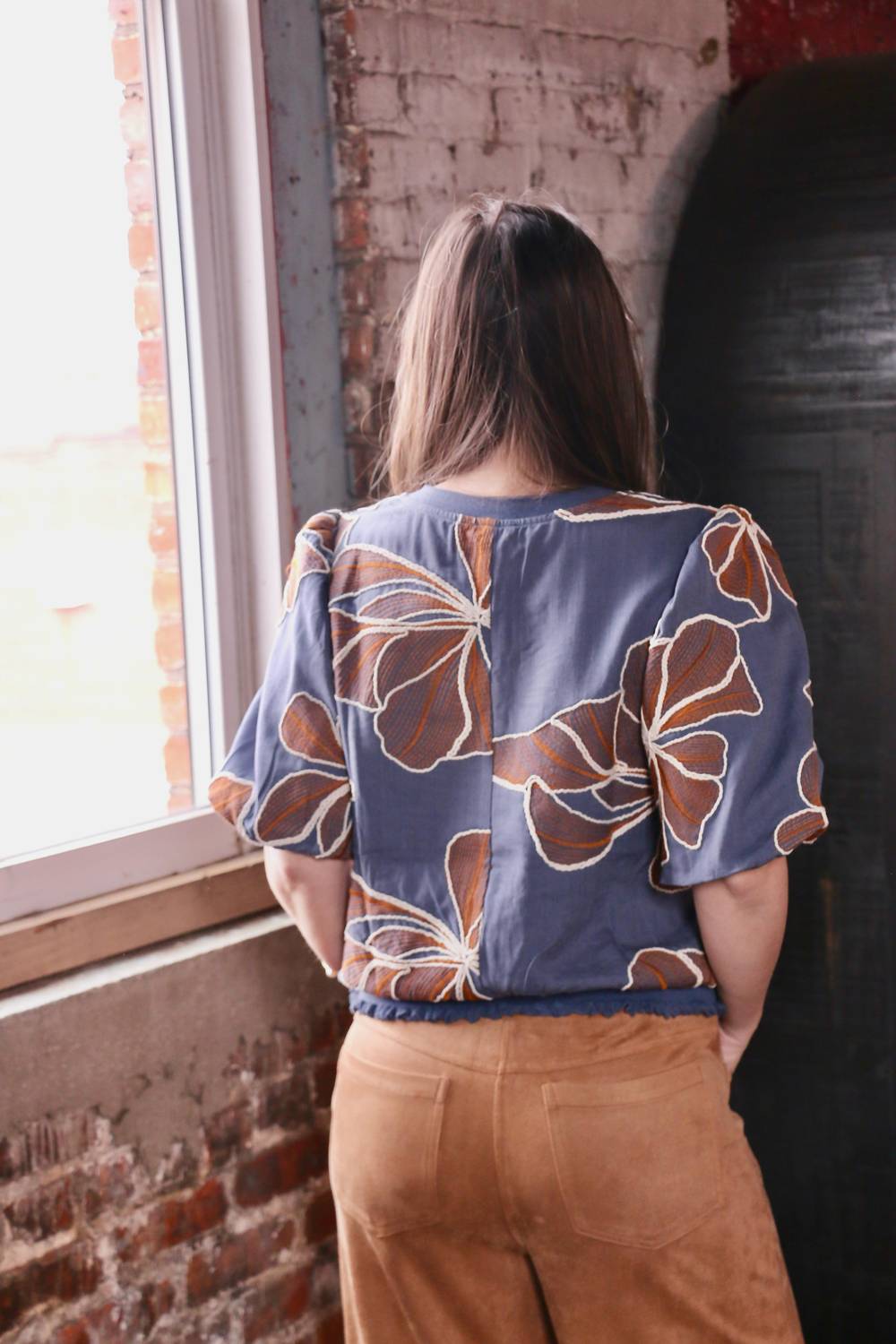 Voy - Fae Contrast Band Detailed Floral Embroidery Top