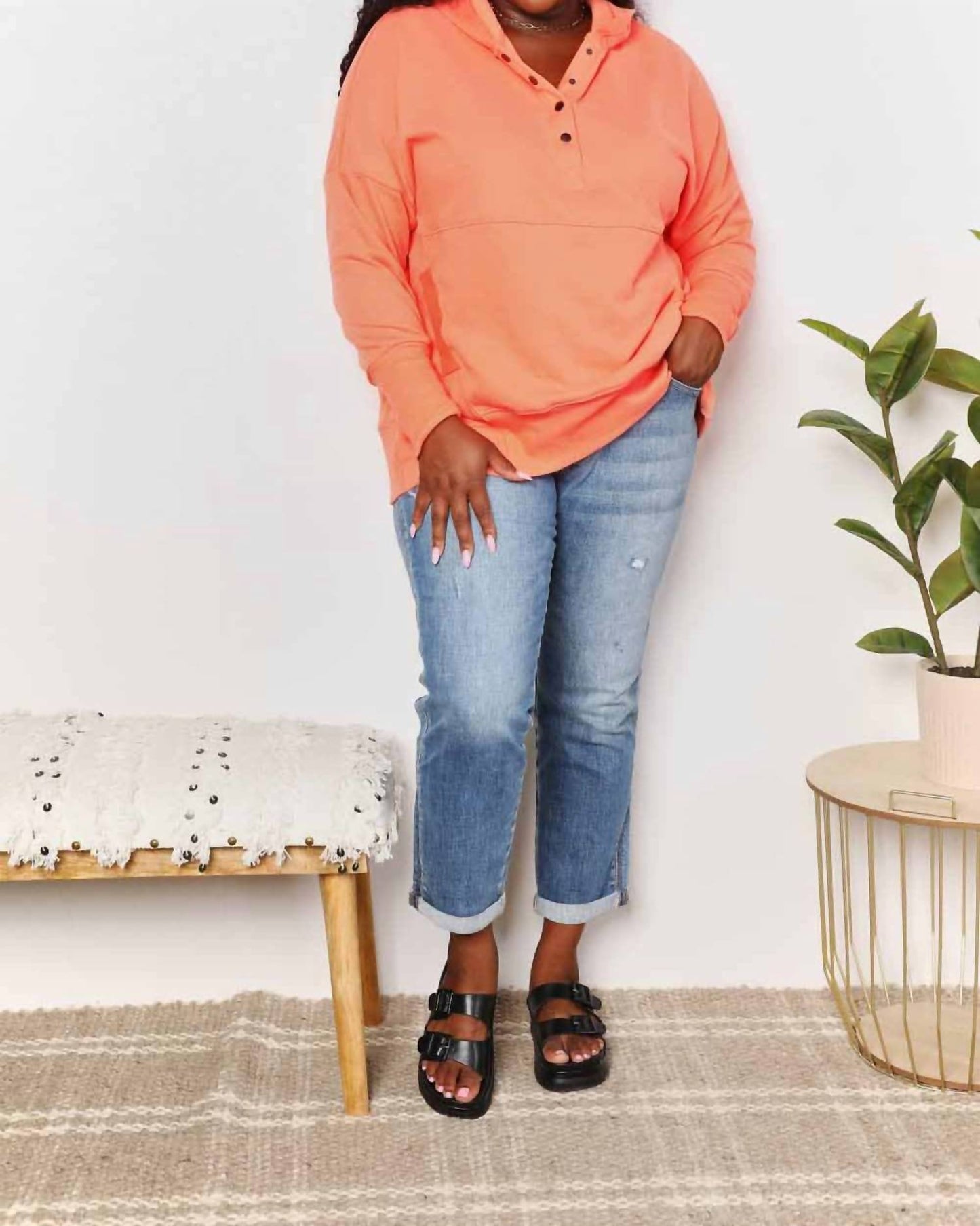 Double Take - Quarter-snap Dropped Shoulder Hoodie