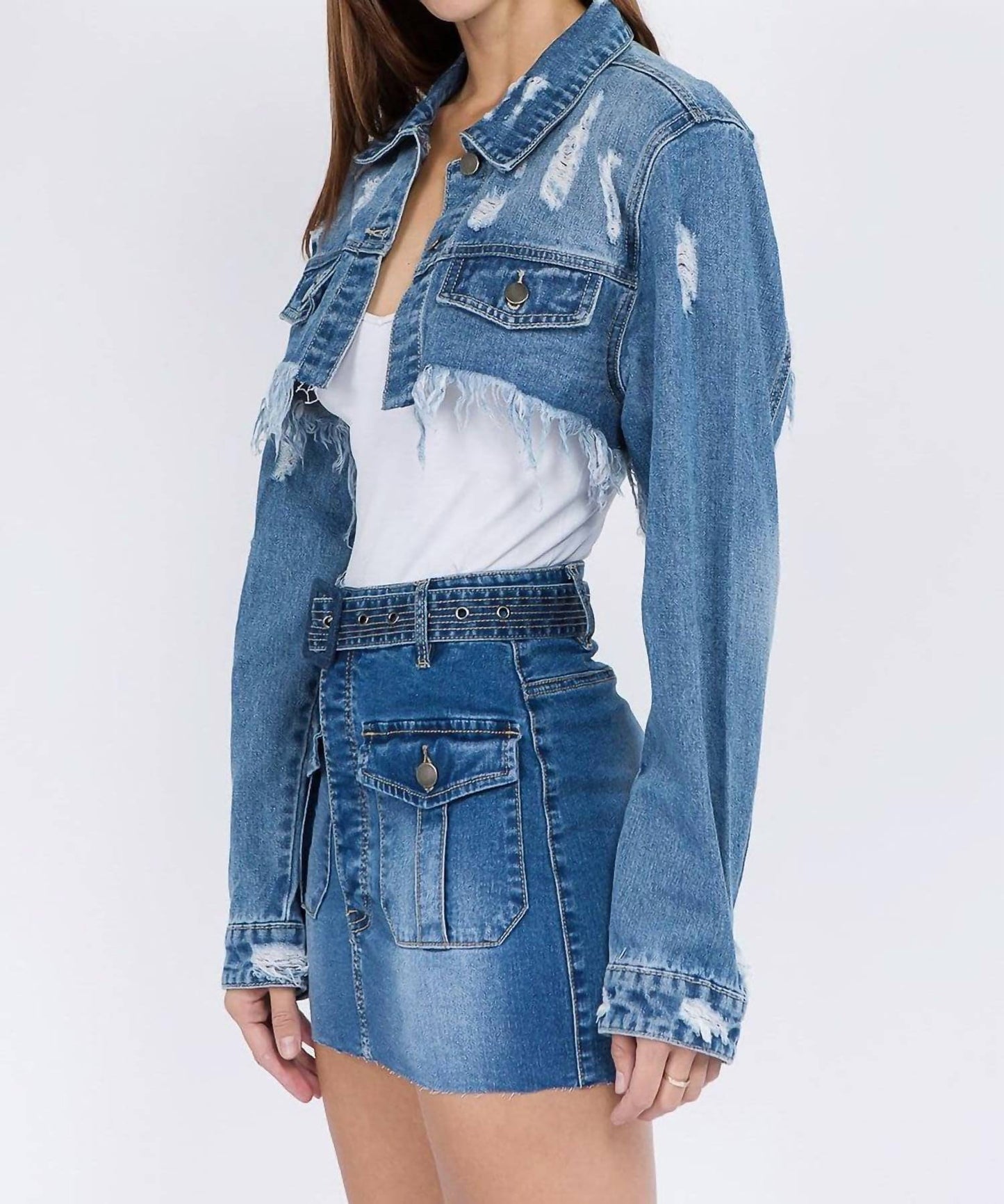 American Bazi - Chic Cropped Distressed Denim Jacket