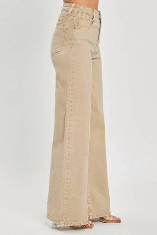 Risen - Jeans largo com controle de barriga de cintura alta