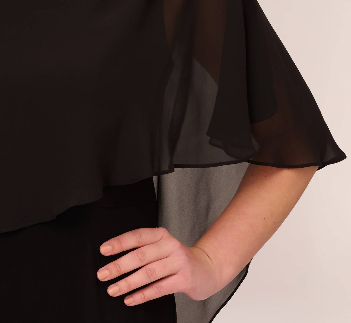 Adrianna Papell - One Shoulder Chiffon Cape Midi Dress