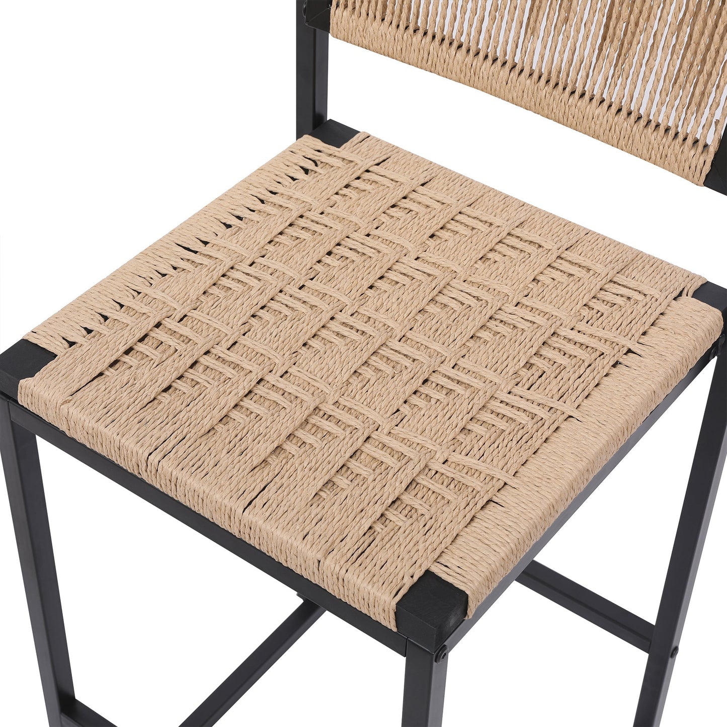 Kitchen Bar Stools with Footrest Set of 2 Paper Rope Weave Dining Chairs