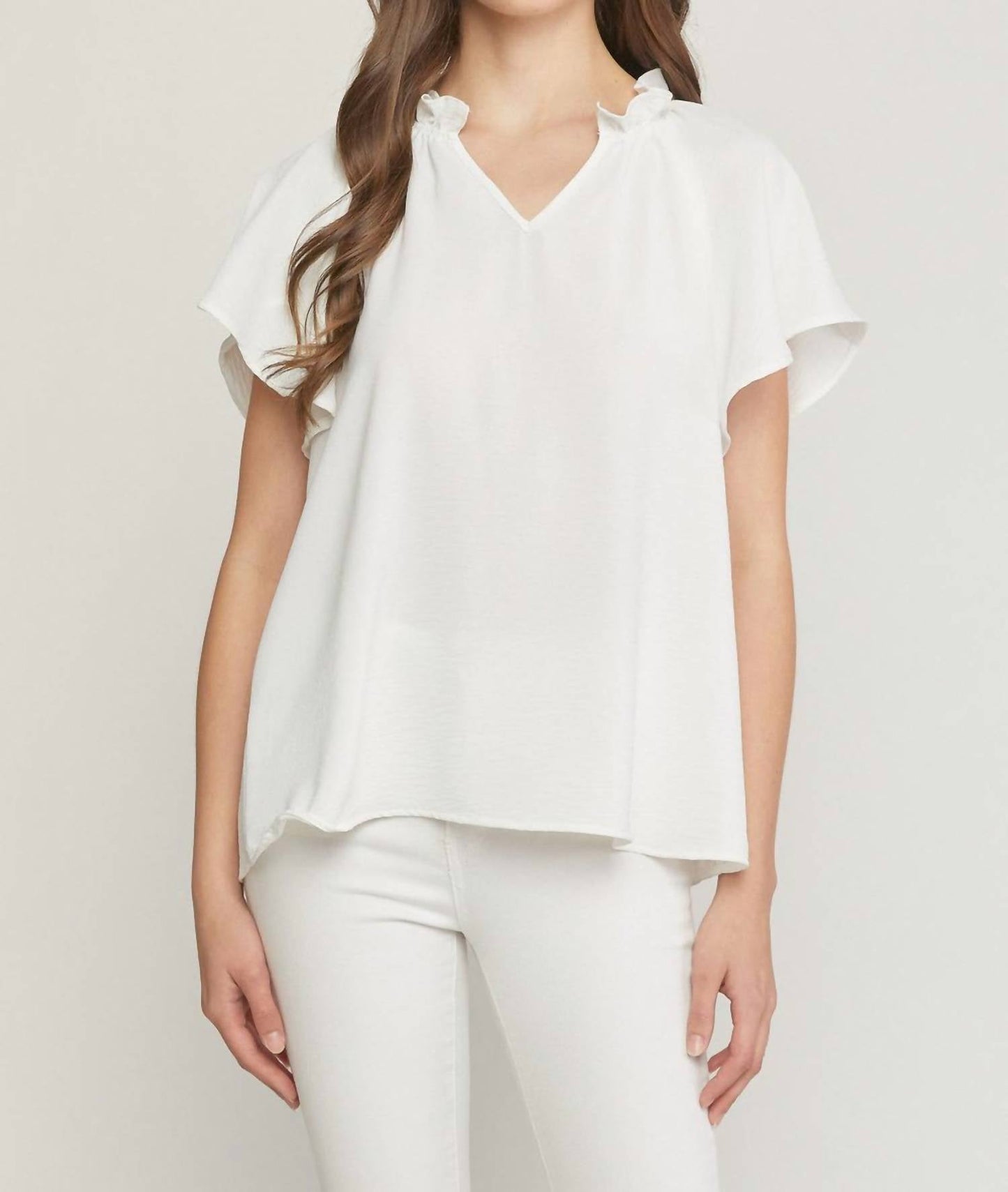 Entro - Ruffled Flutter Sleeve Blouse