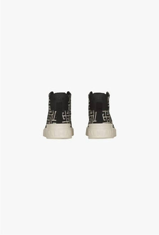 Balmain - Tênis de cano alto feminino B-court bicolor monograma jacquard