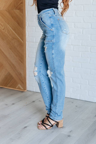 Judy Blue - High Rise Patch Pocket Distressed Boyfriend Jeans