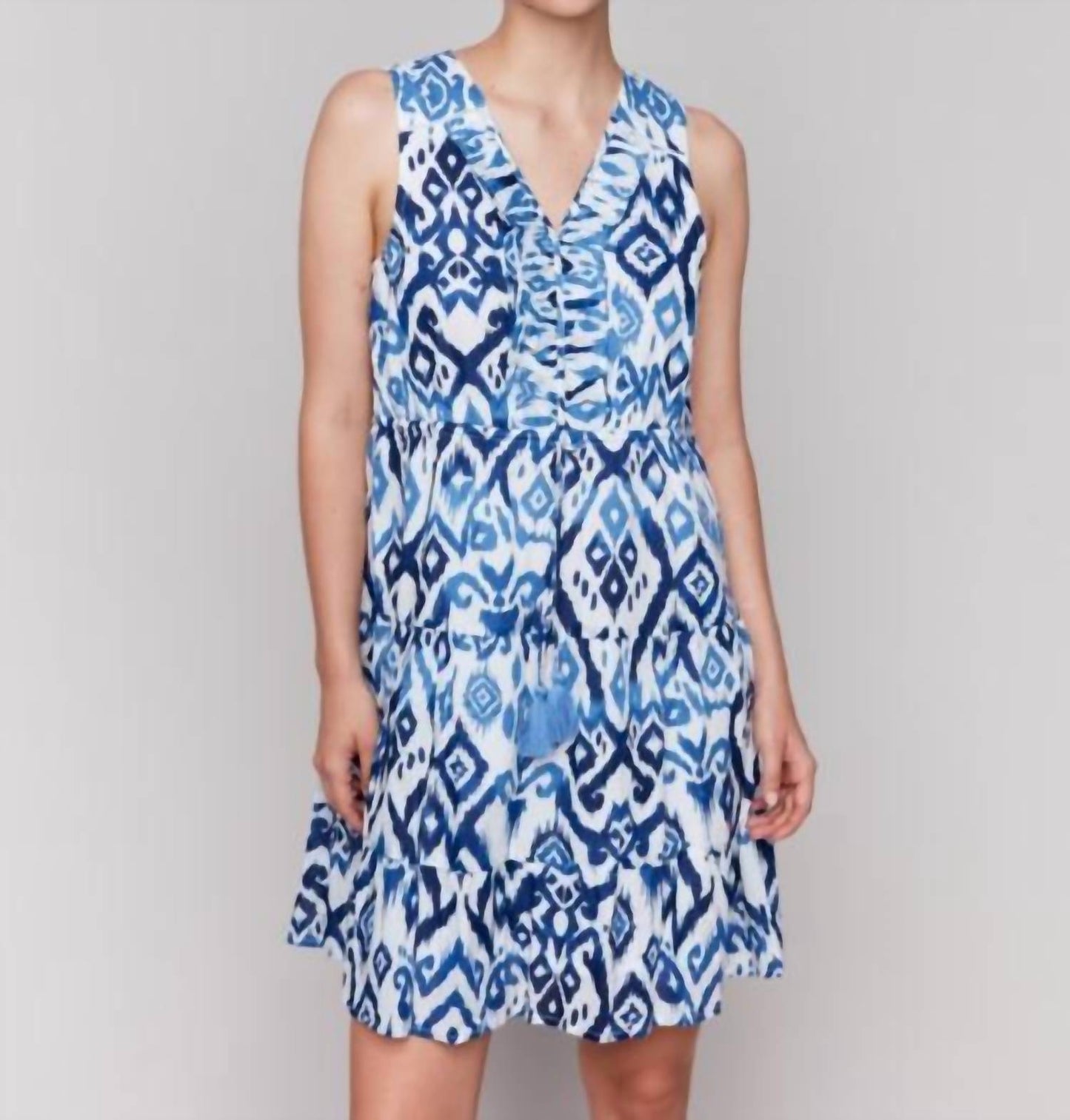 Charlie B - Printed Sleeveless Cotton Ruffle Dress