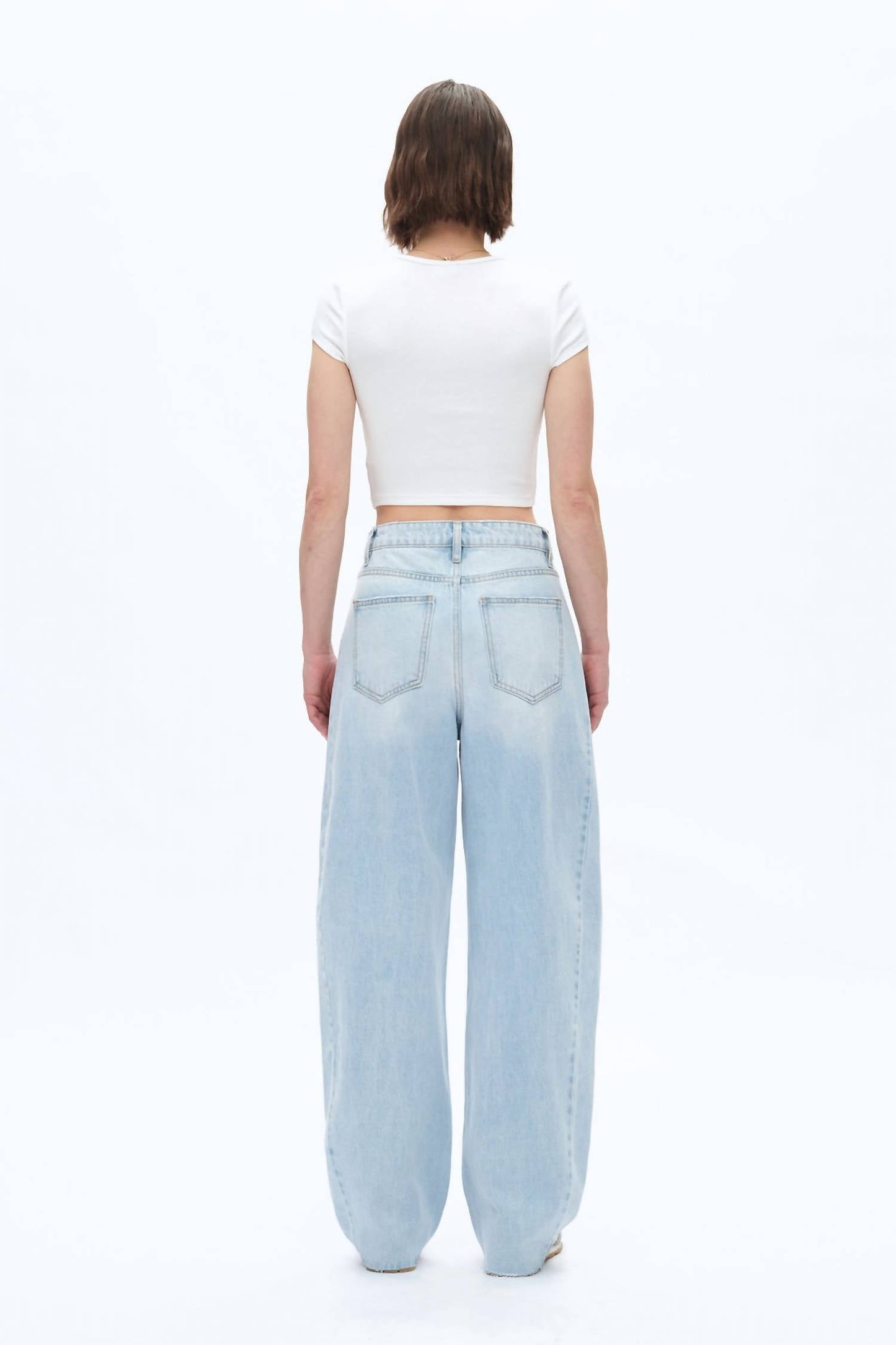 Bayeas - Super High Rise Pieced Barrel Leg Denim Jeans
