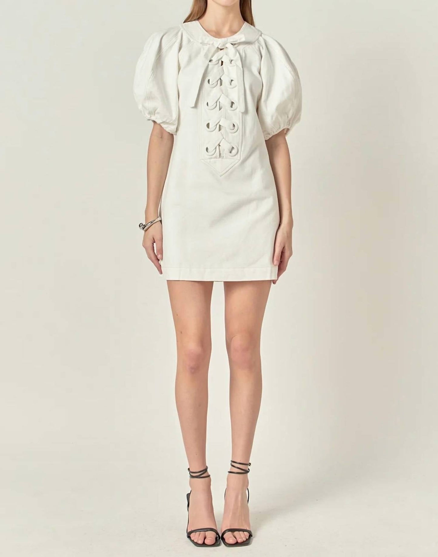 2.7 August Apparel - Laced Up Puff Sleeve Mini Dress