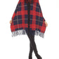 Oolala - Plaid Pattern Real Fur Collar Fringe Cape