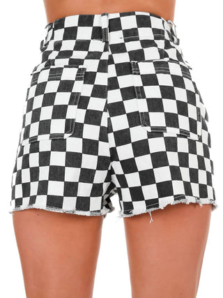 Papermoon - Got Your Number Checker Denim Shorts