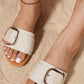 Aapparella - Women's Buckle Decor Linen Upper Flat Slippers