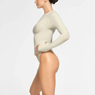 Skims - Camiseta feminina de manga comprida em jersey de algodão, cor P, com elástico e estampa de osso