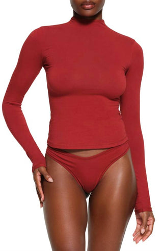 Skims - Blusa de gola alta de manga comprida em jersey elástico de algodão