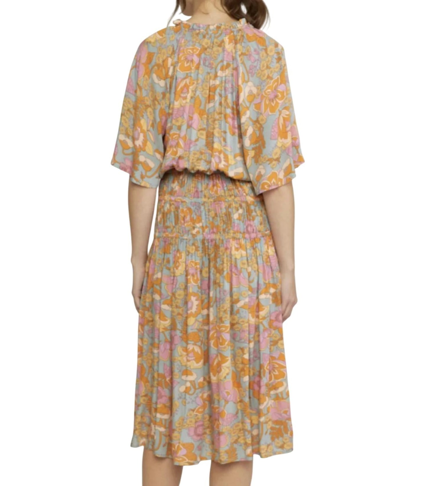 Entro - Floral Print V-neck Midi Dress