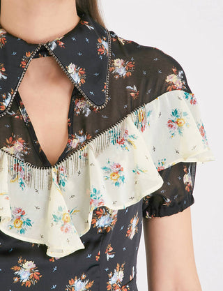 Topshop - Short Western Skater Rodeo com Babados e Estampa Floral