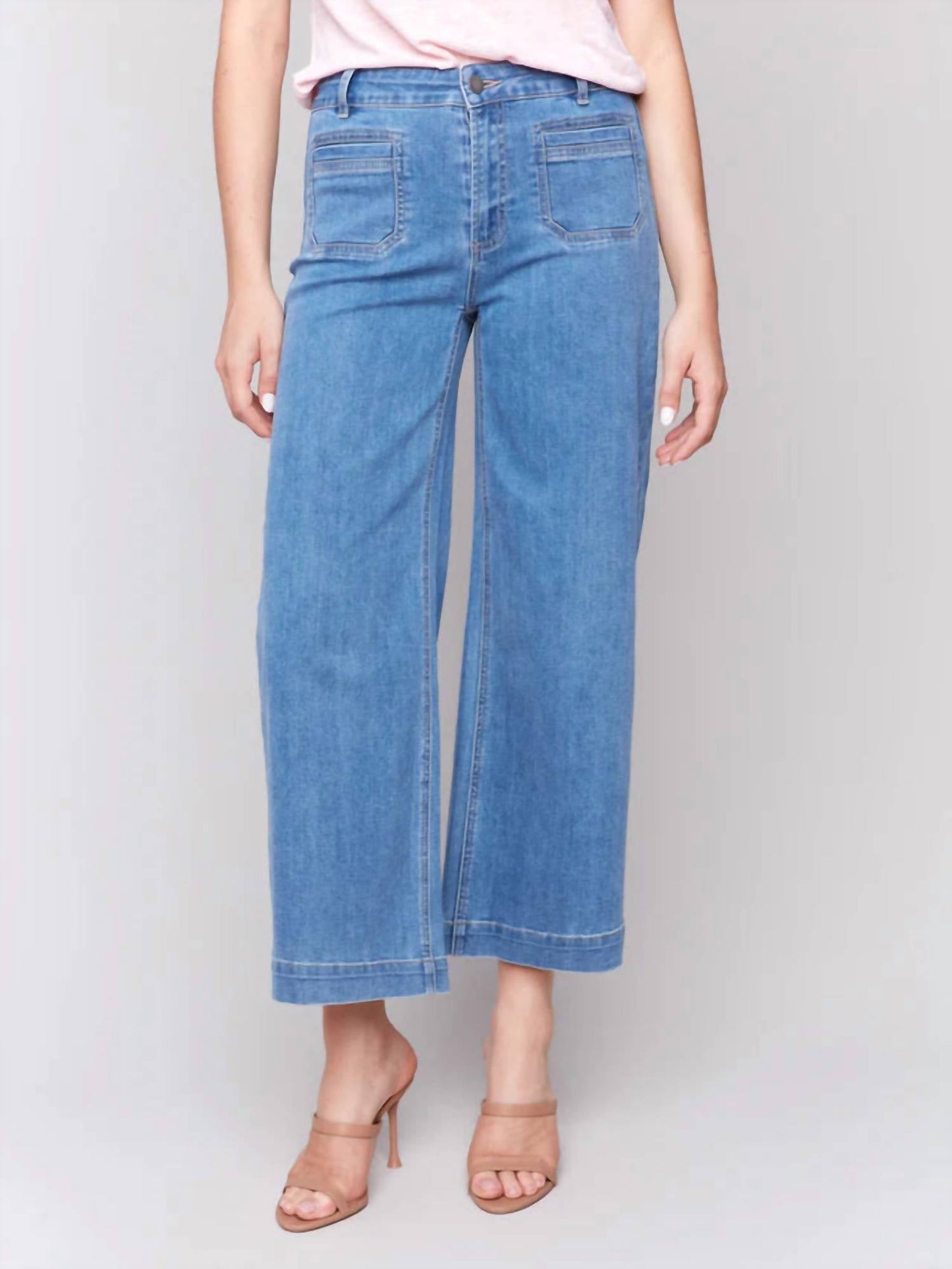 Charlie B - Mid-rise Cropped Flare Patch Pocket Pant