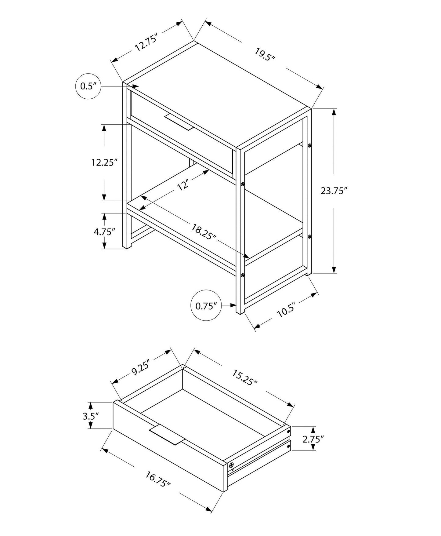 Accent Side Table, Storage Drawer, Spacious Tabletop