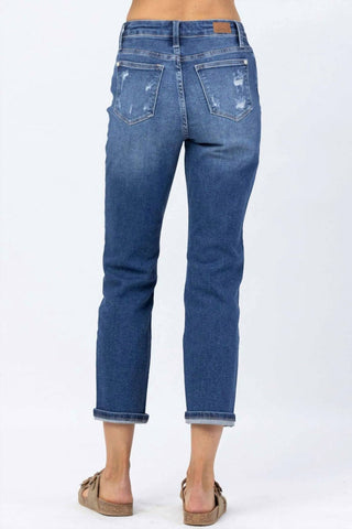 Judy Blue - Calça jeans reta com bordado de arco-íris de cintura alta