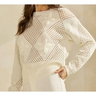 Able - Blusa de malha vazada com bordado de flores