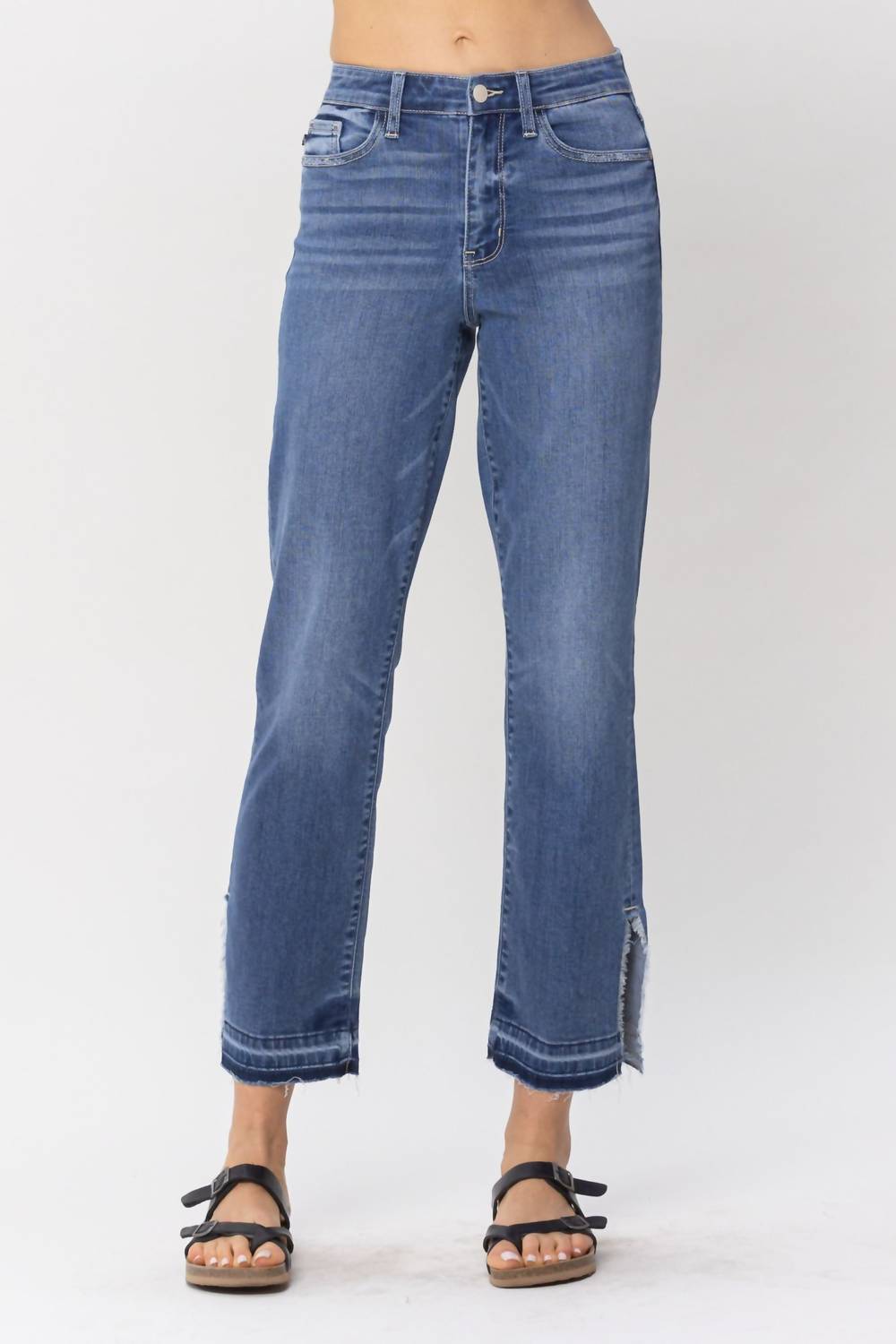 Judy Blue - High Waist Fray Slit Release Hem Straight Denim Jeans