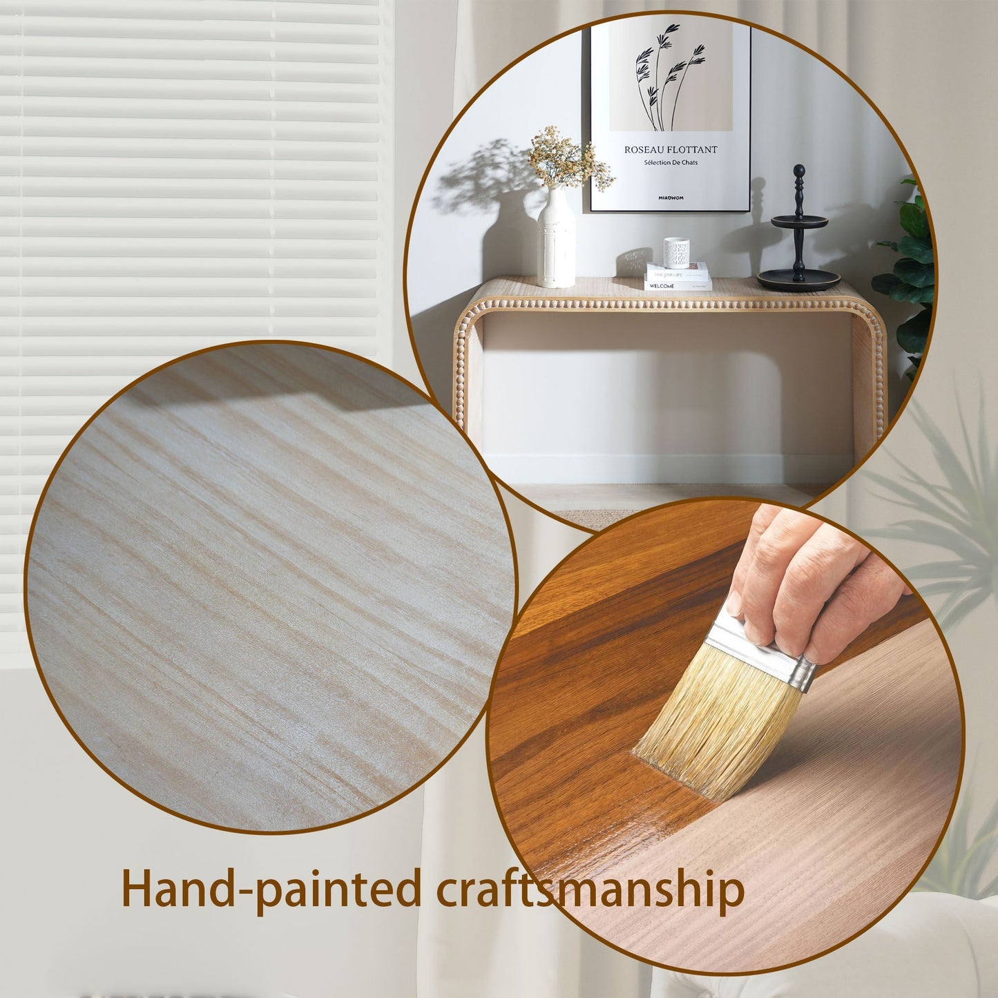 59in Console Table with Wood Beads and Curved Waterfall-Style Frame