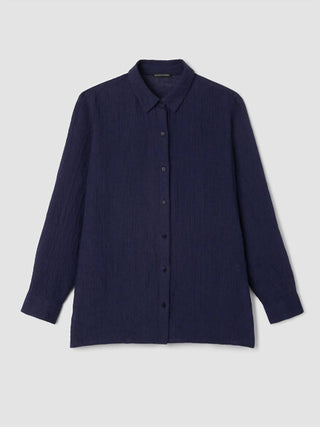 Eileen Fisher - Puckered Linen Stripe Classic Collar Shirt