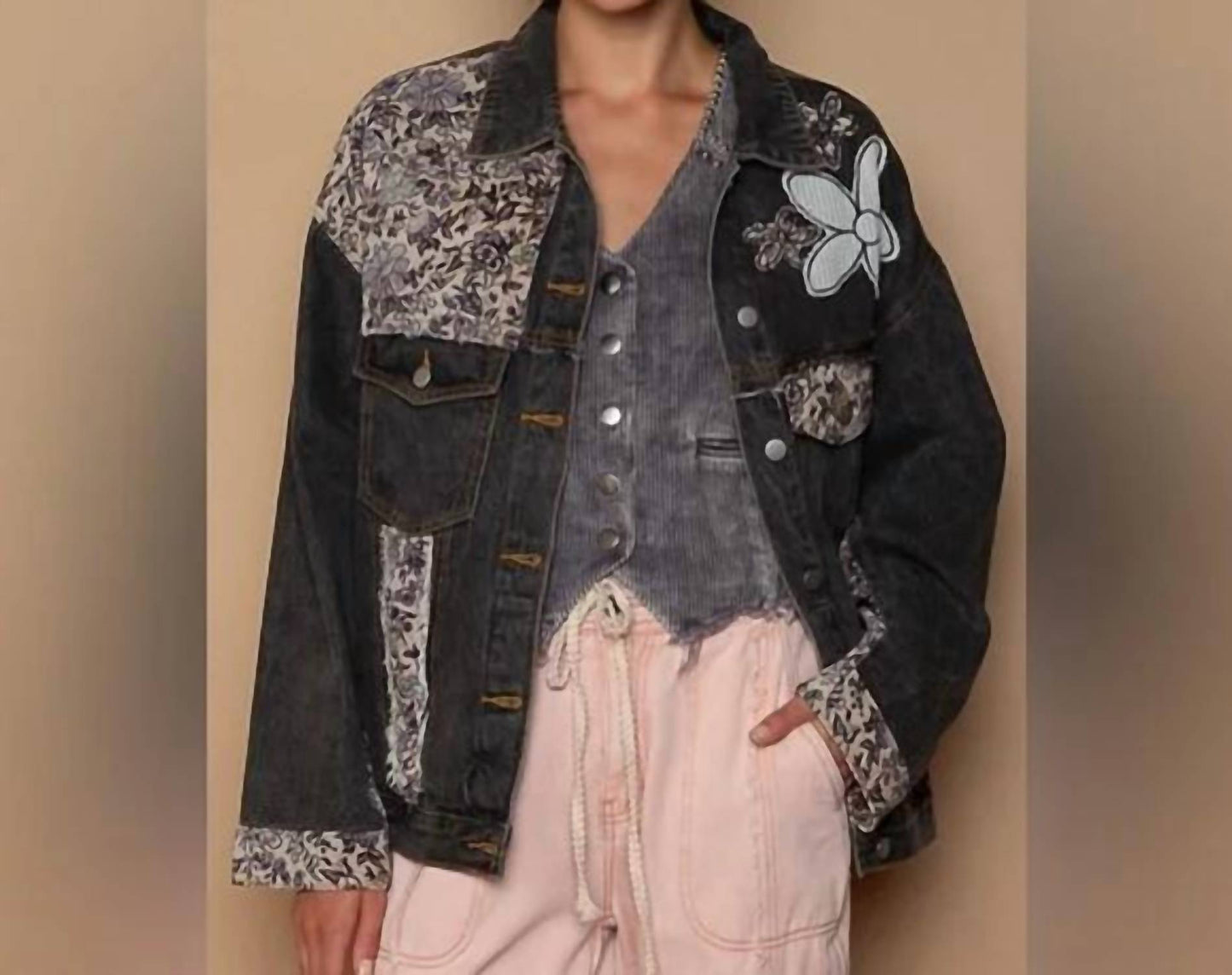 Pol - Oversized Denim Floral Jacket