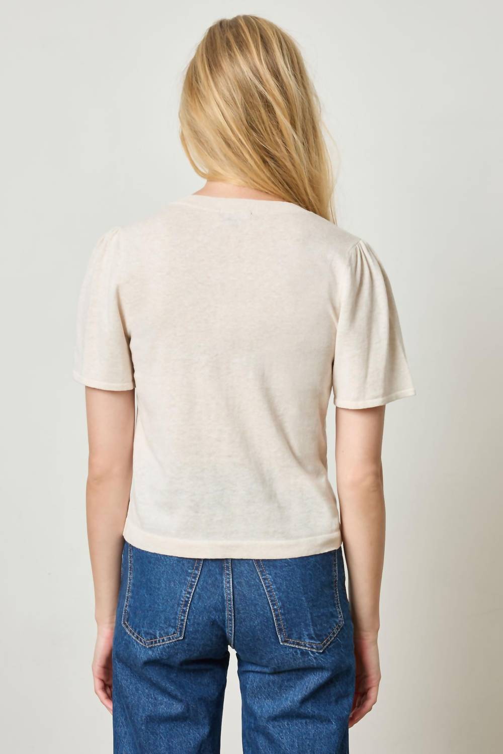 Lilla P - Women's Short Sleeve V Neck Sweater