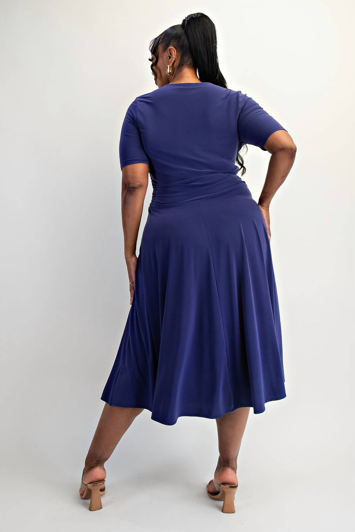 The Curve La - Plus Size Knit Surplice Midi Dress With Full Skirt