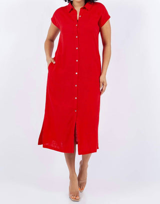 Paparazzi - Vestido midi liso em mistura de linho
