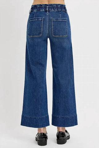 Risen - Calça Jeans de Perna Larga com Elástico