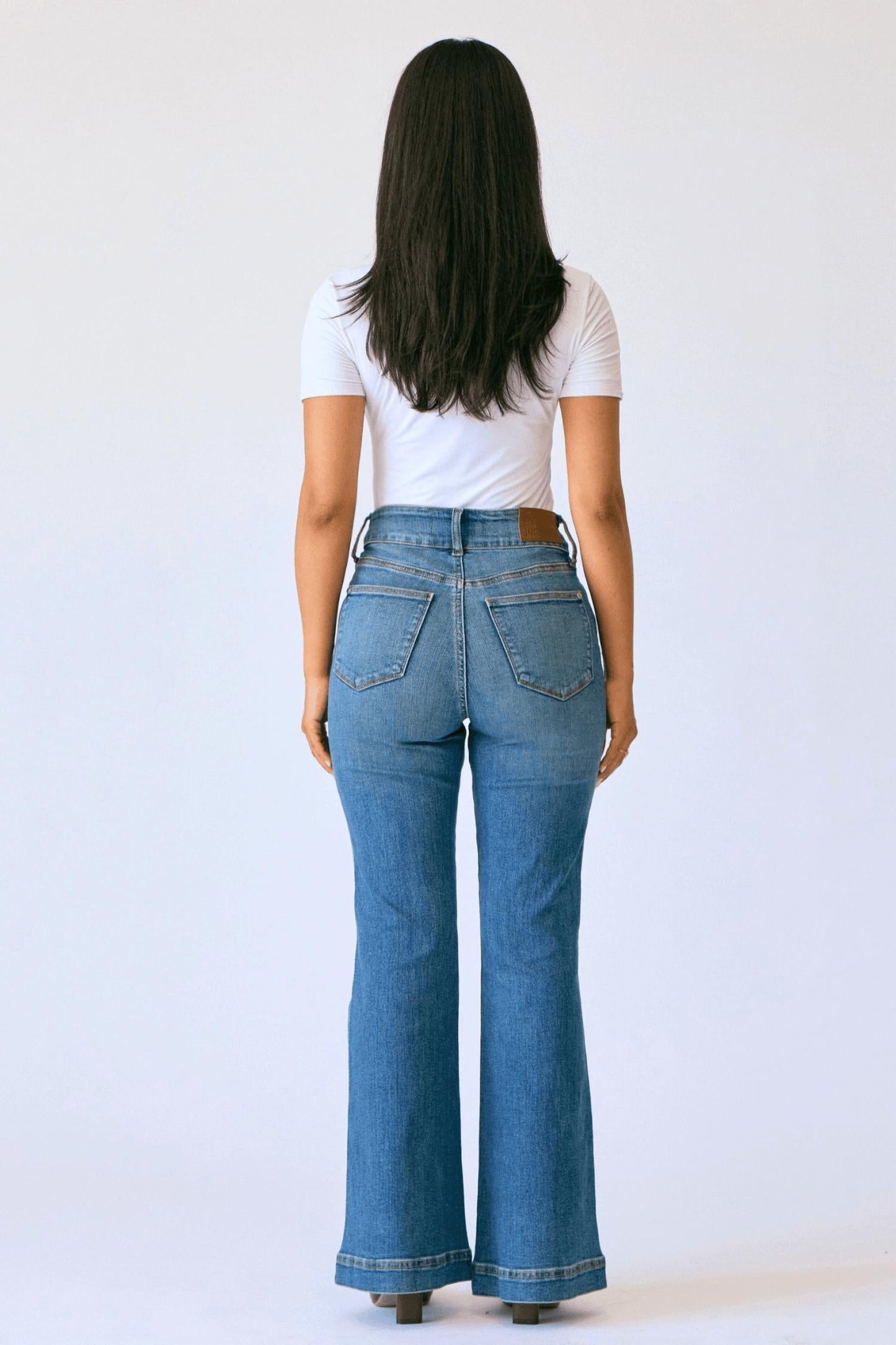 Judy Blue - Women's High Waist Petite Flare Tummy Control Double Button Jeans