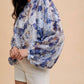Anniewear - Flower Printed Loose Fit Button Down Volume Blouse