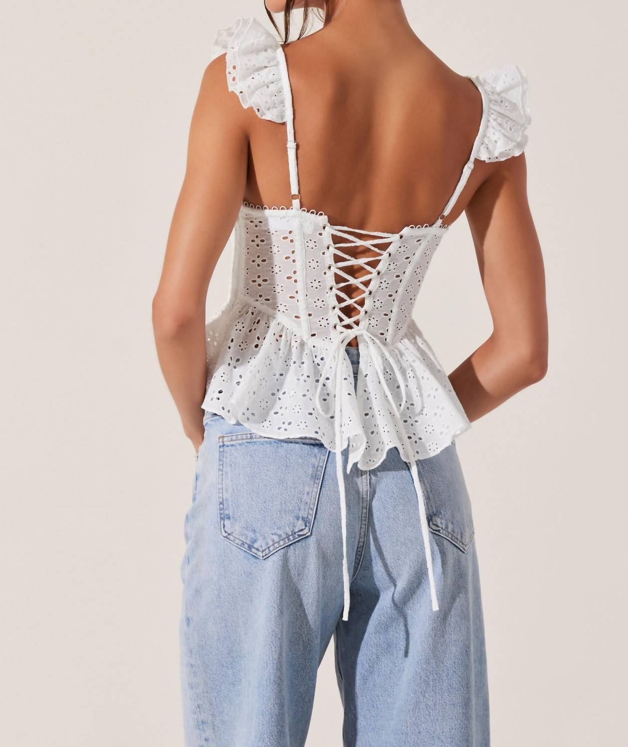 Astr - Baylin Eyelet Peplum Corset Top