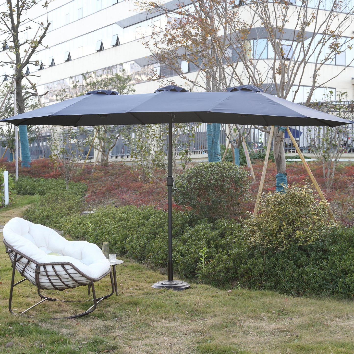 14.8 Ft Double Sided Outdoor Umbrella Rectangular Large with Crank (Navy Blue) (No Base)