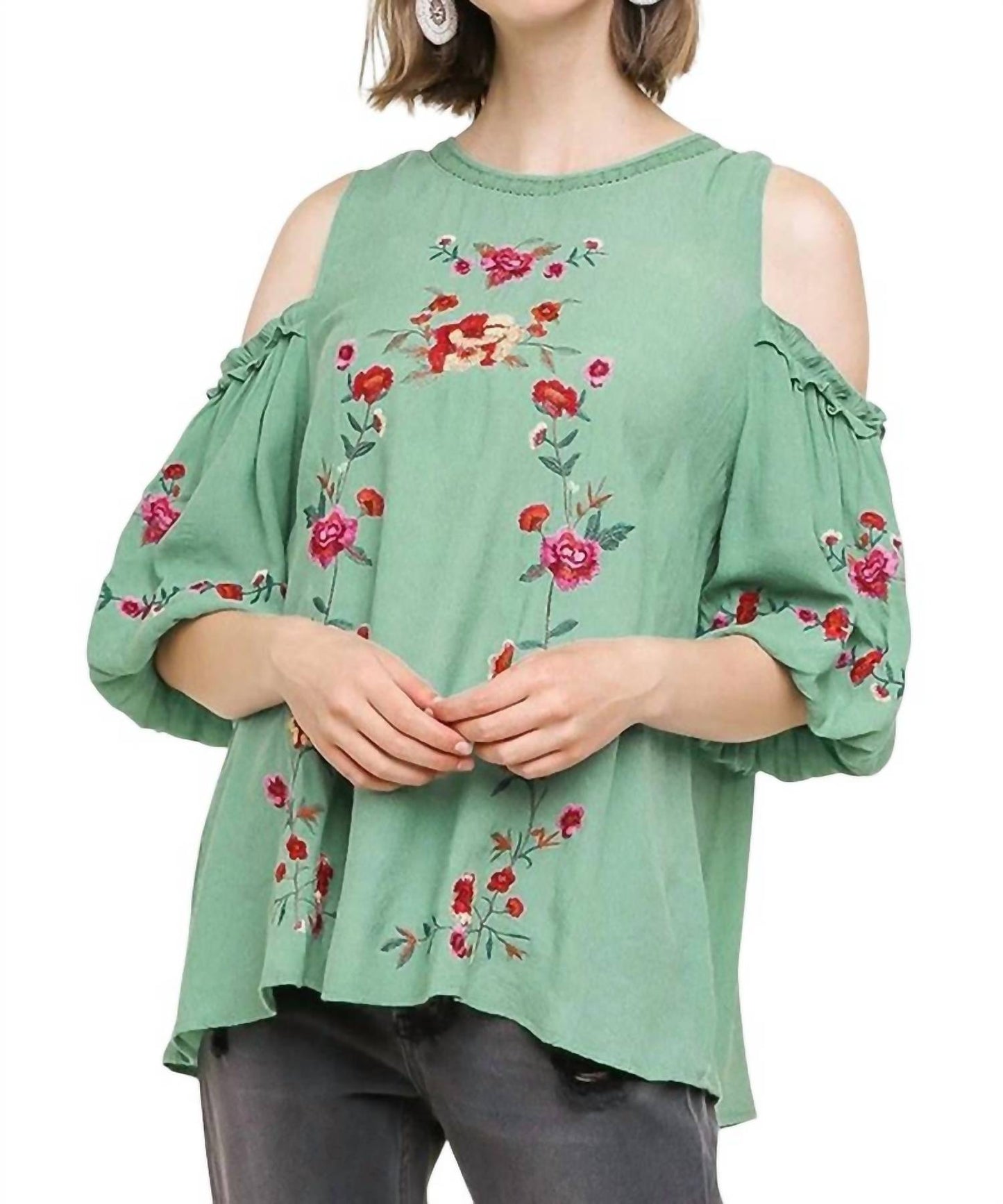 Umgee - Floral Embroidered Peasant Top