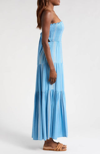 Elan - Vestido listrado bordado em camadas