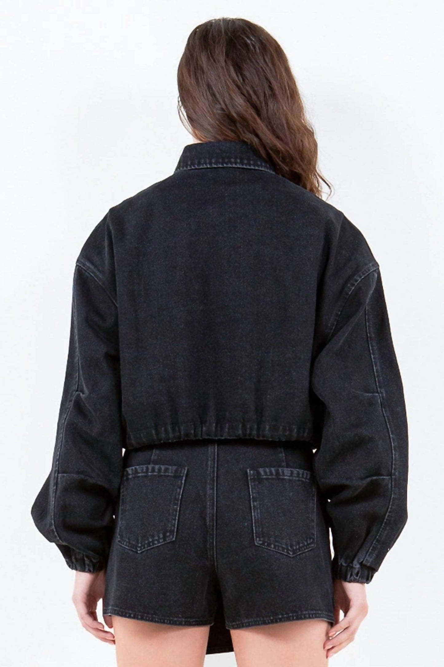 American Bazi - Cropped Denim Jacket With Drawstring Waist