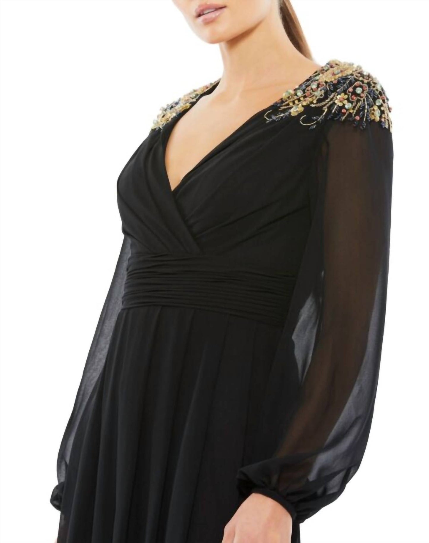 Mac Duggal - Embellished Shoulder Blouson Sleeve Formal Gown