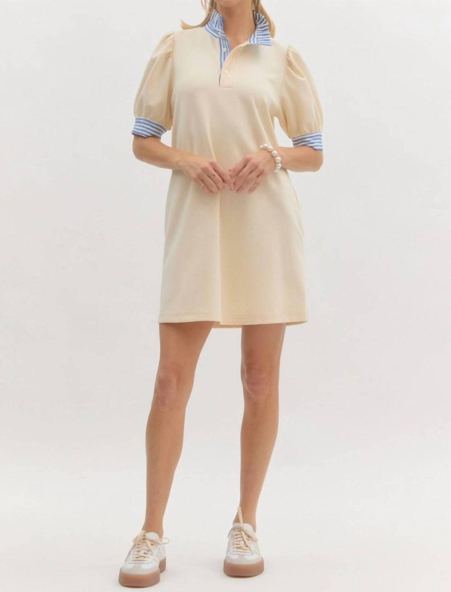 Entro - Mock Neck Contrast Striped Mini Dress