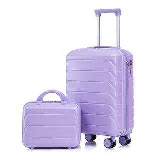 2 Pc Set- Spinner Wheel Luggage, with Combination Lock and Cosmetic Case (Blue+Purple)