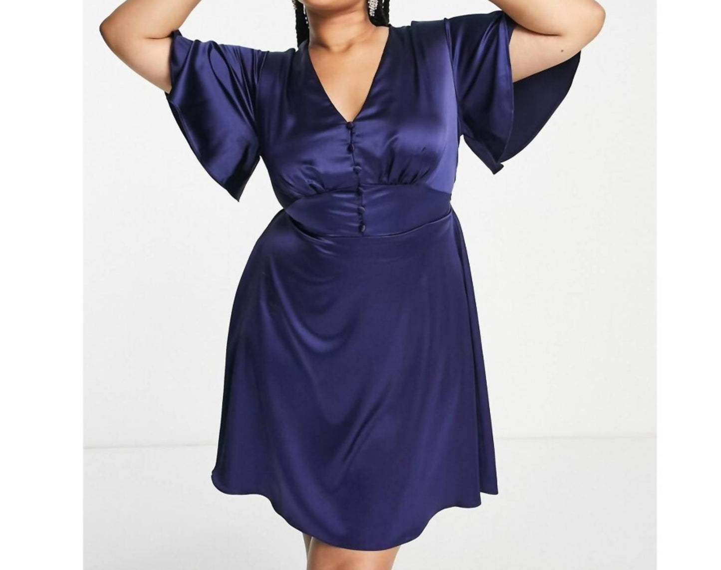 Flounce London - Satin Flutter Sleeve Mini Dress - Plus