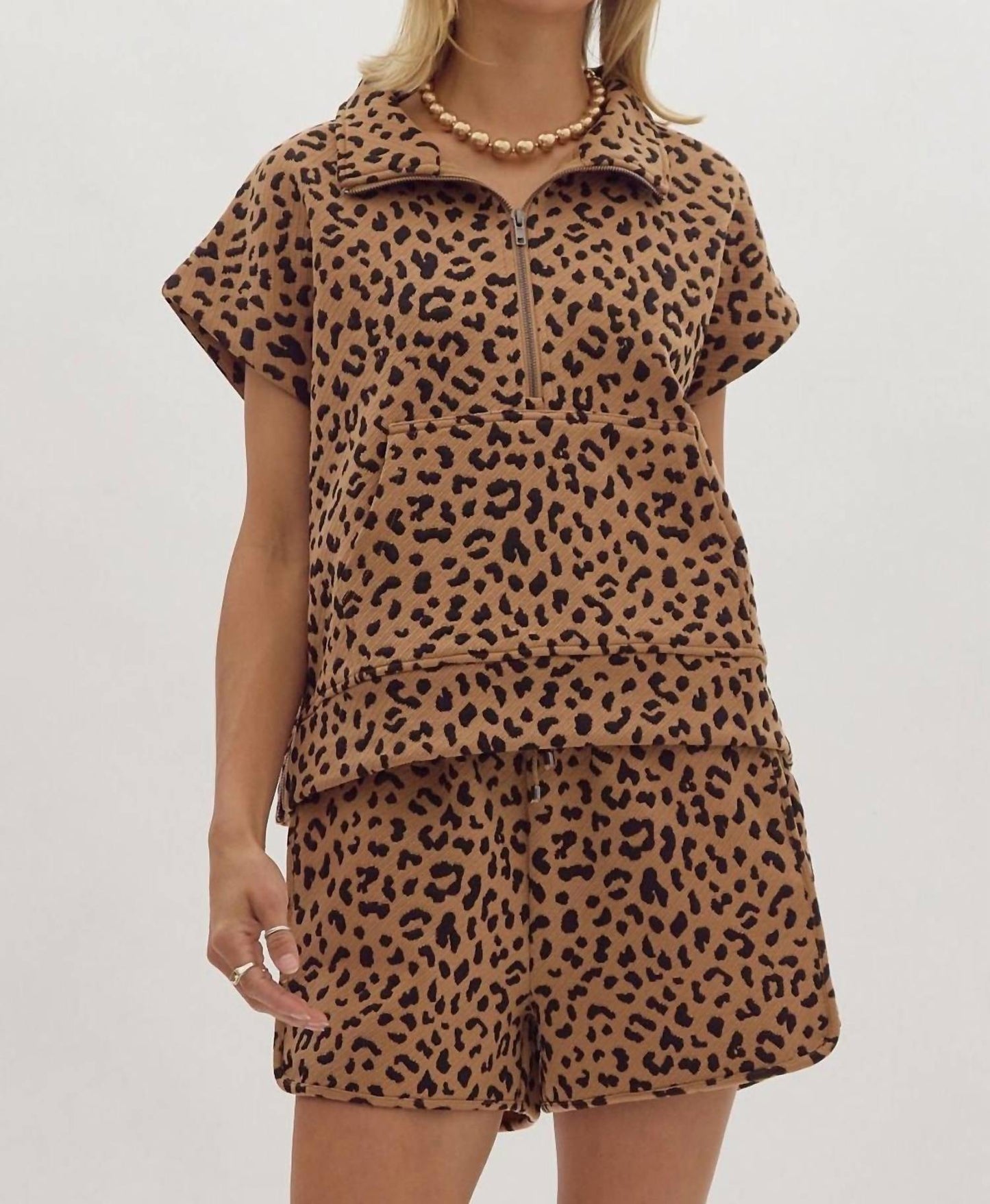 Entro - Animal Print Drawstring Shorts
