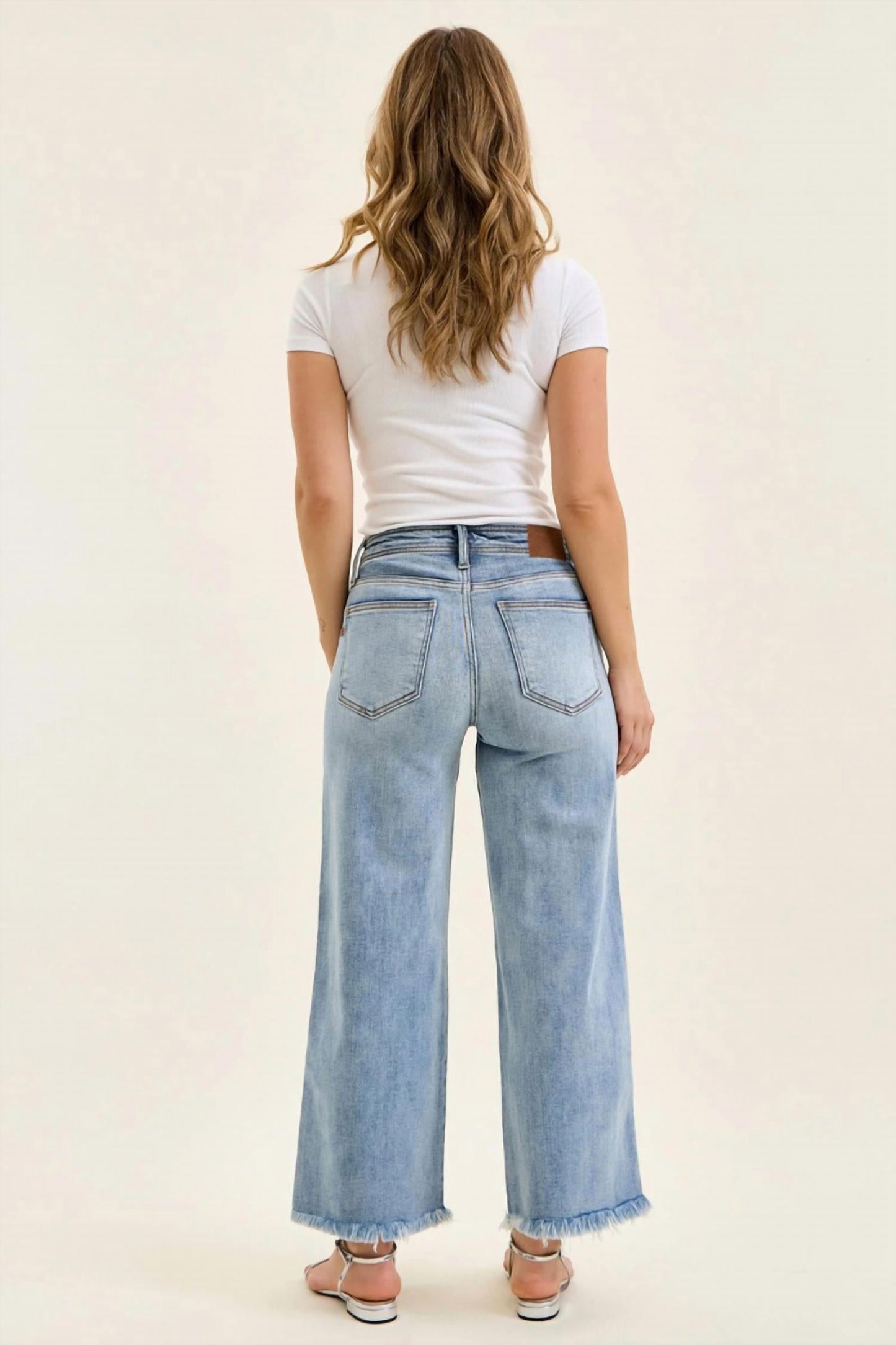 Judy Blue - Ankle Hollywood Waistband Fray Hem Wide Leg Jeans