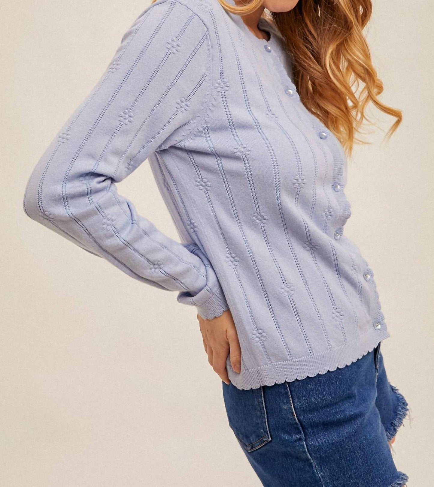 Hem & Thread - Floral Detail Scallop Edge Cardigan