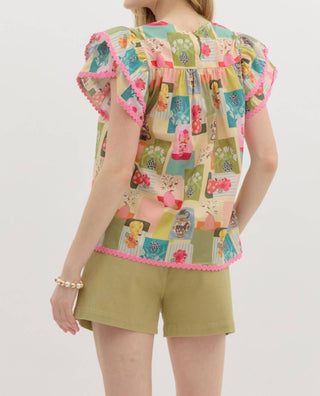 Entro - Floral Design Scalloped Top