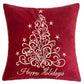 Red Velvet Holiday Pillow with Gold Embroidery