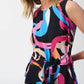 Joseph Ribkoff - Brushstroke Print Waist Sash Sleeveless Top