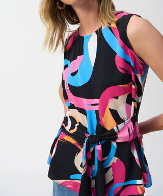 Joseph Ribkoff - Blusa sem mangas com faixa na cintura e estampa de pincelada
